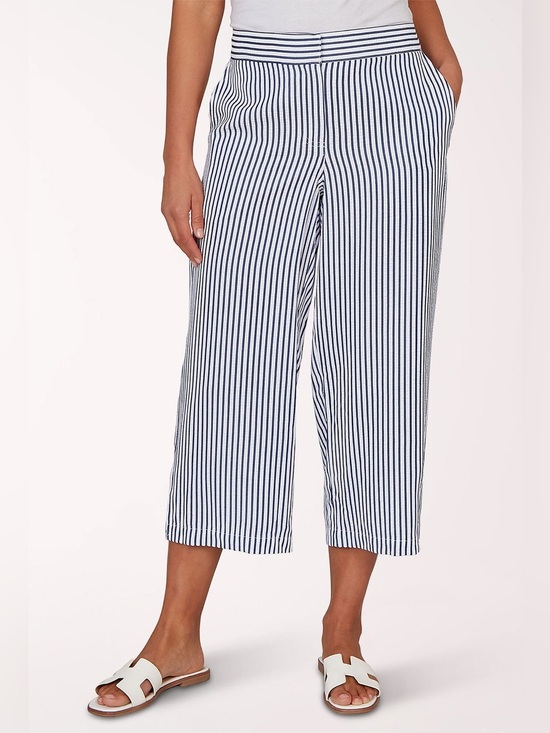 Sandro Pants - Sandro Navy White Stripe Seersucker Crop Capri Trouser Nautical Coastal Classic